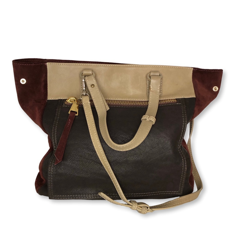 Via Repubblica Leather Suede Tote Bag Large Brown Burgundy